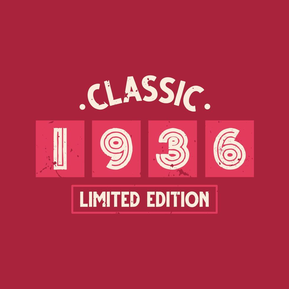 Classic 1936 Limited Edition. 1936 Vintage Retro Birthday vector