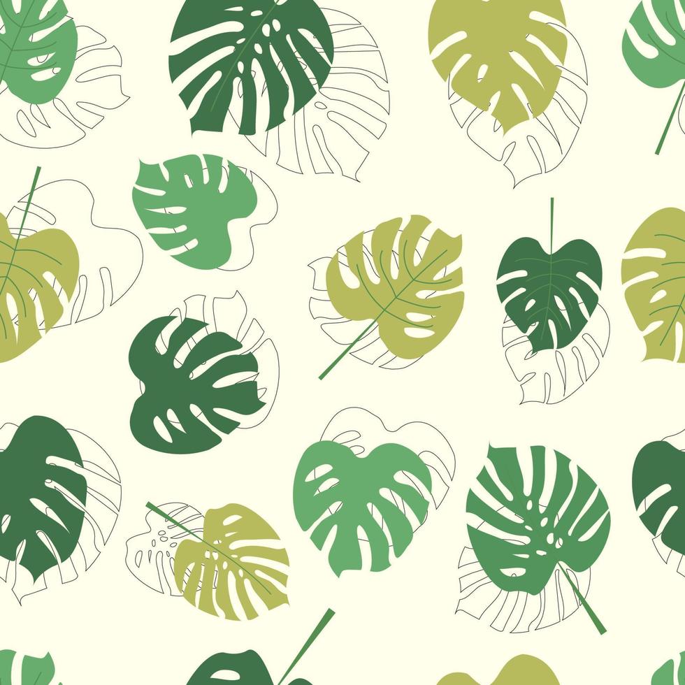 Seamless pattern of colorful monstera leaf or swiss cheese plant. Can be used for summer, autumn, or natural background and wallpaper. vector