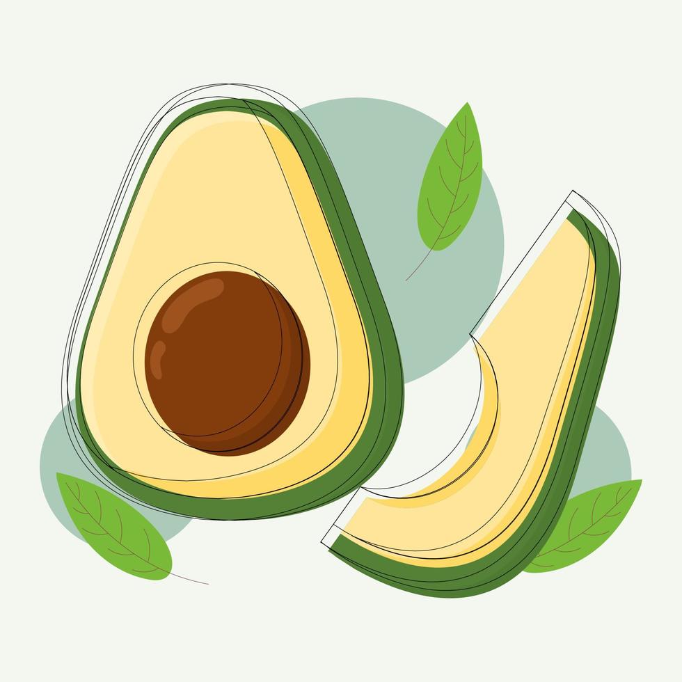 Fresh avocado slices flat design illustration for fruit and food icon vector