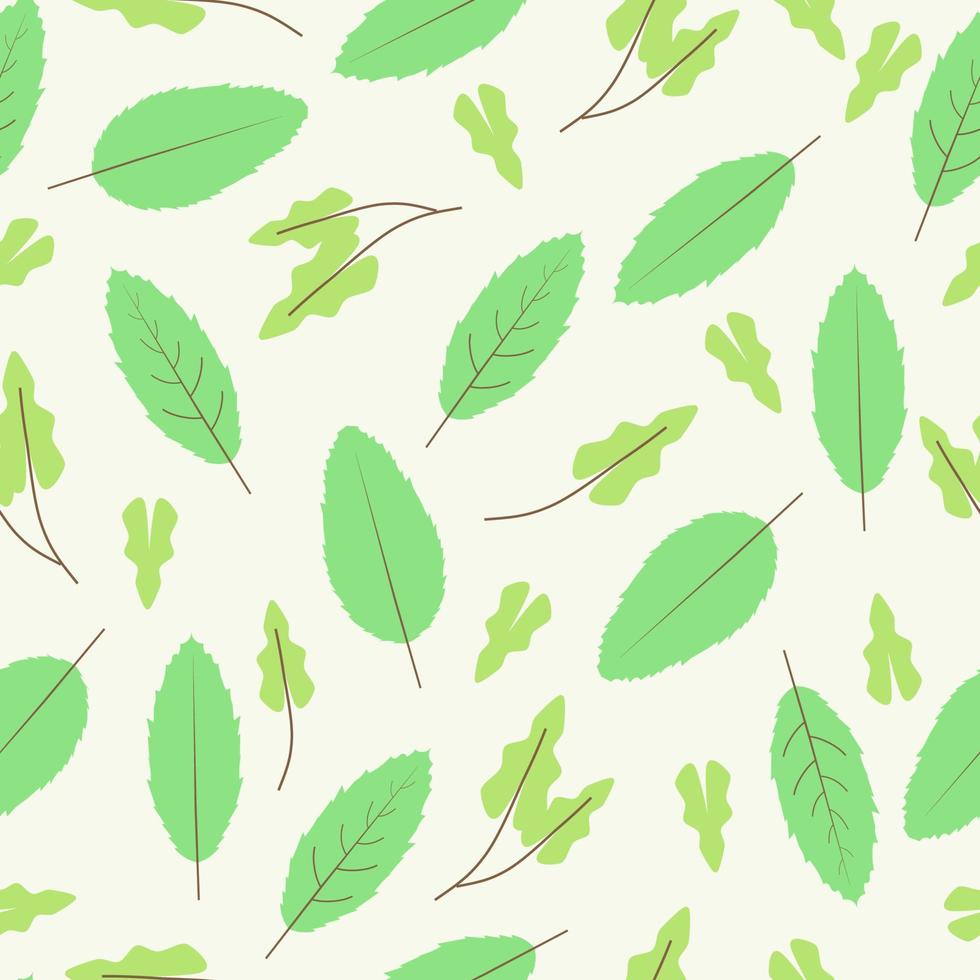 Seamless pattern of various green leaves. Can be used for natural or eco backgrounds and wallpaper. Flat design illustration vector