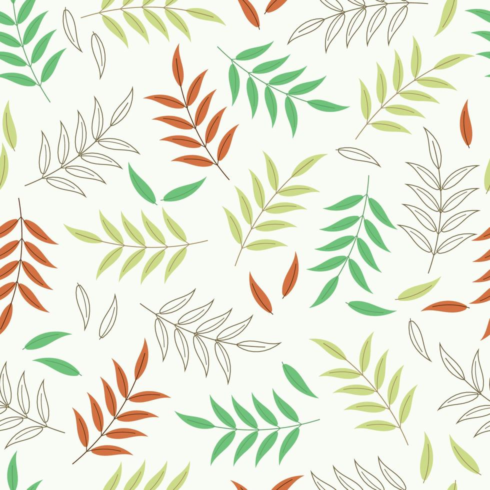Seamless pattern of identical colorful leaves. Flat design hand drawn illustration. Can be used for summer, autumn, or natural background and wallpaper. vector