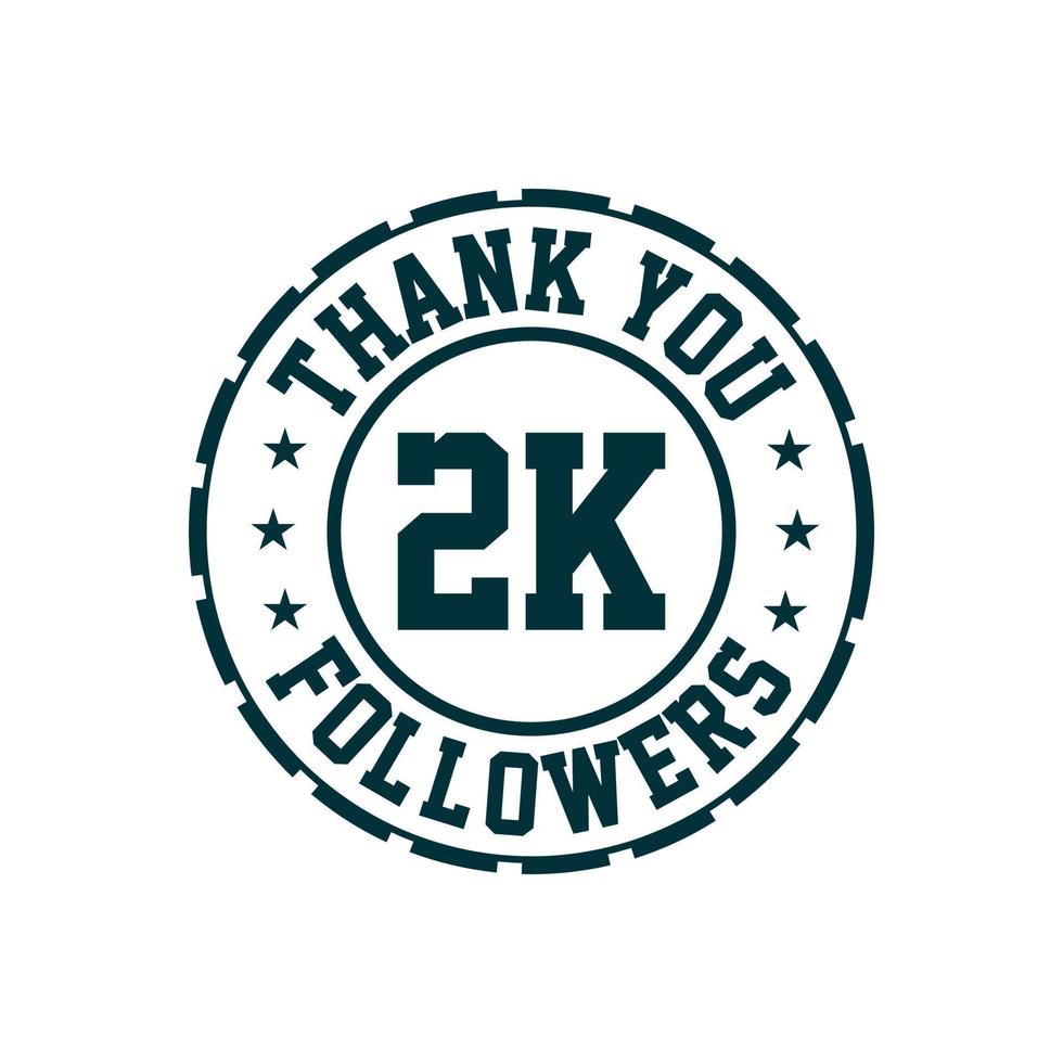 Gracias celebración de 2k seguidores, tarjeta de felicitación para 2000 seguidores en redes sociales. vector