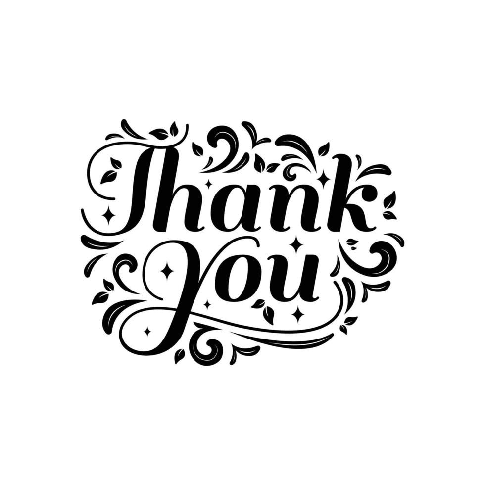 Thank you black typography. Handwritten modern brush lettering on white background. T-shirt print design, vector