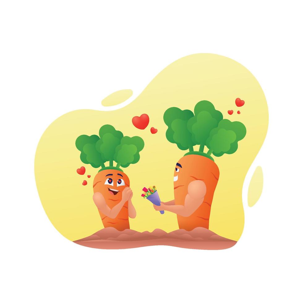 Cartoon carrot in love - vector illustration. propose, love, flower, happy, lovely, body,