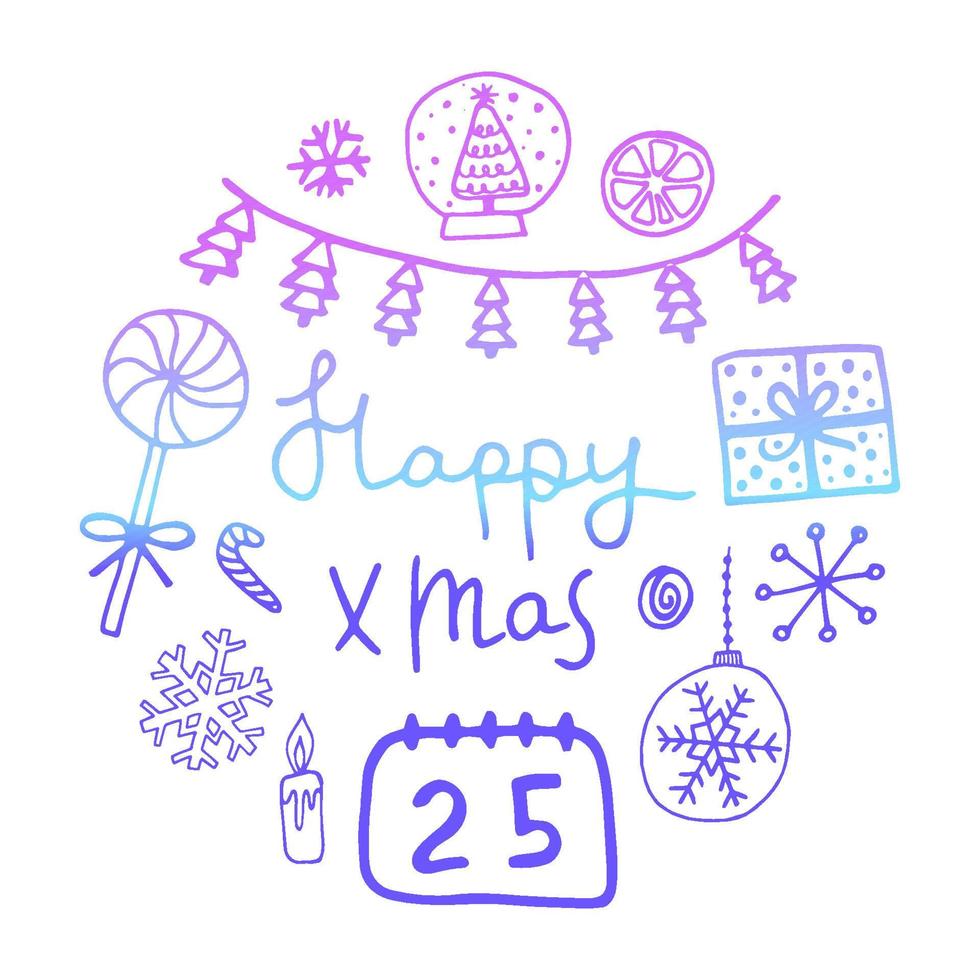 Christmas doodle elements. Simple hand drawn winter illustrations. Christmas card, Happy New Year vector