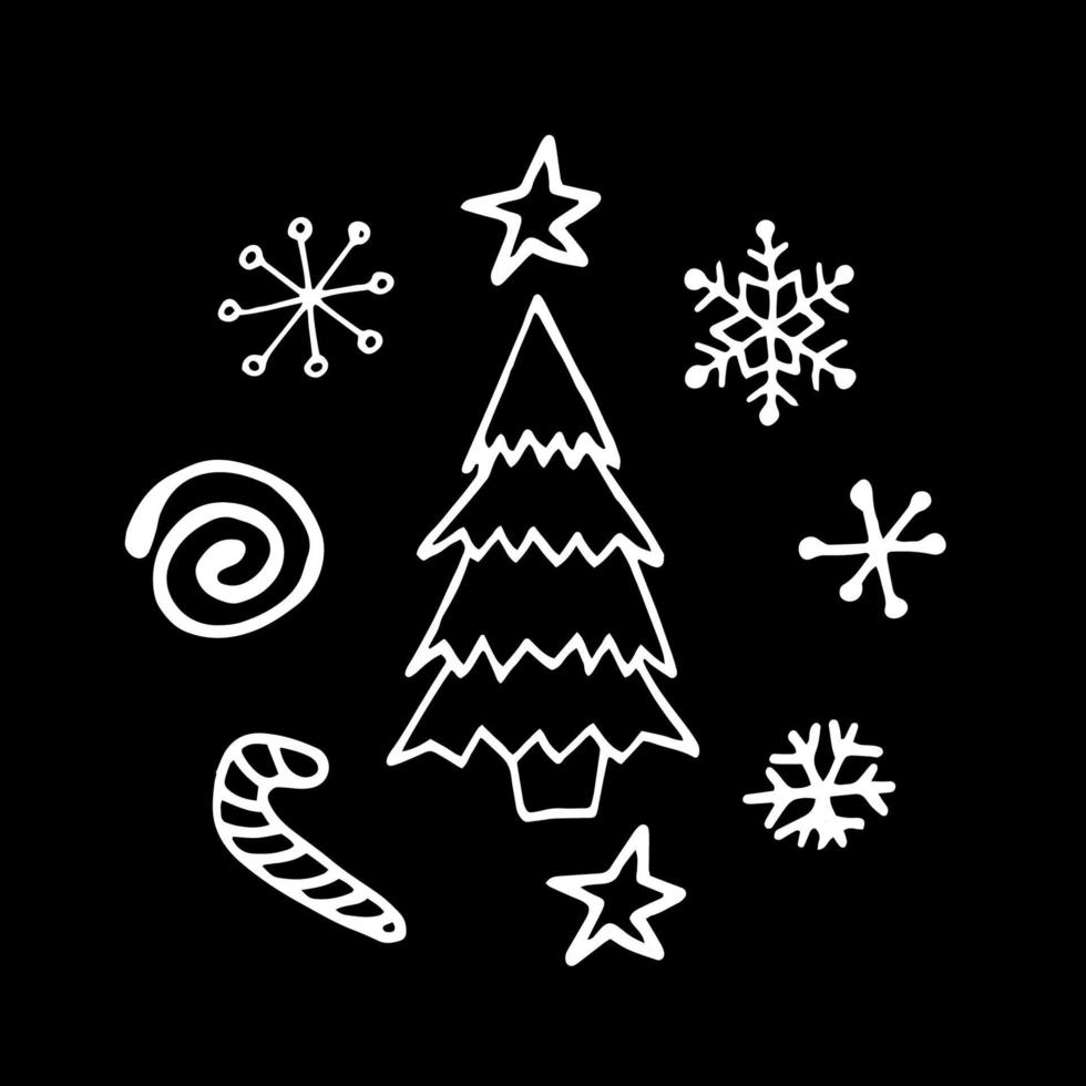 Christmas doodle tree. Vector illustration hand-drawn by liner. The simple fir tree for New Year, cozy winter, Christmas.