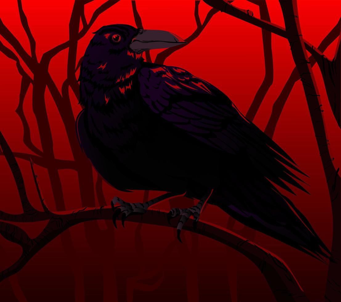 scary crow on a tree branch vector