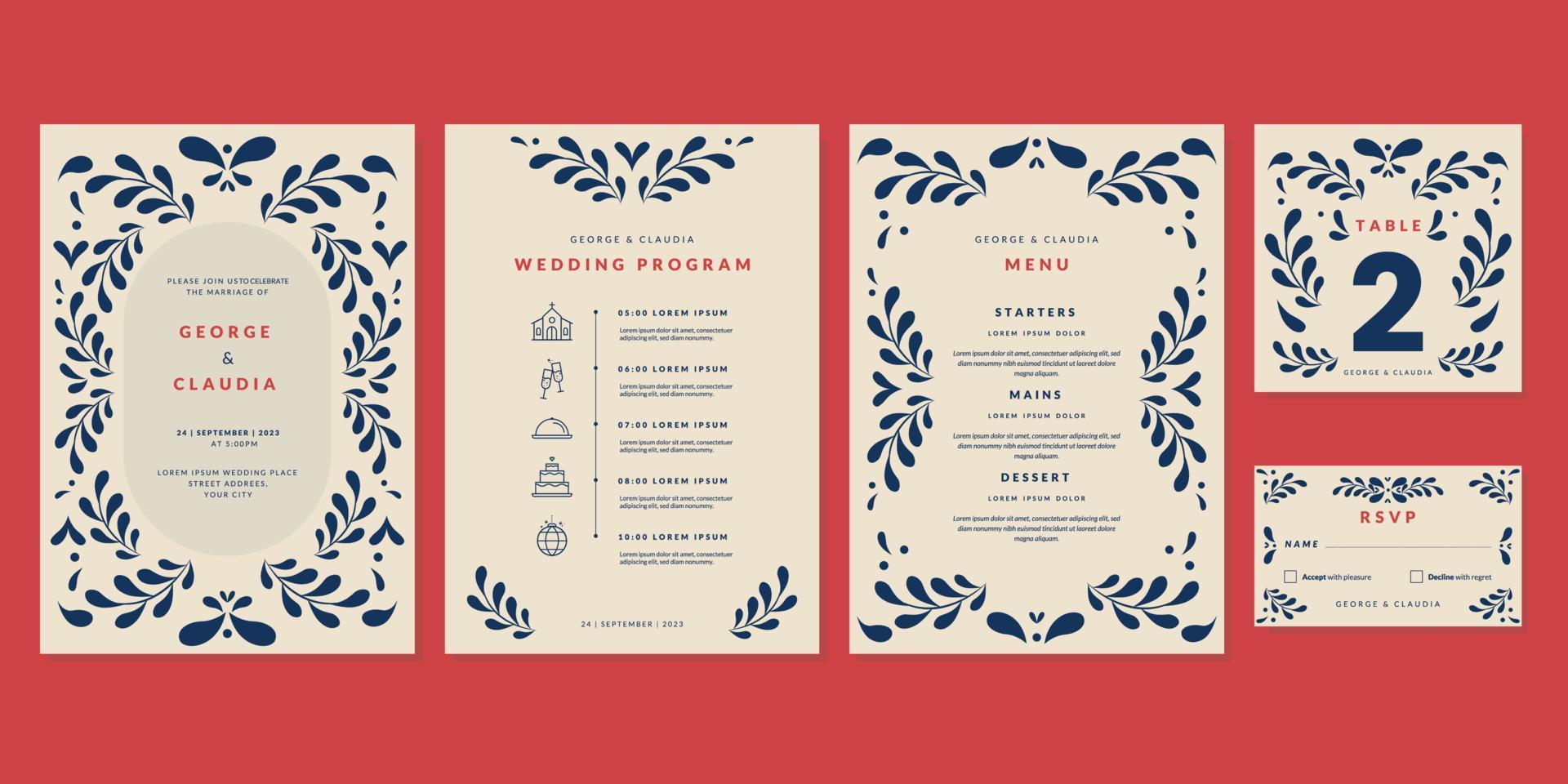 Wedding invitation set vector