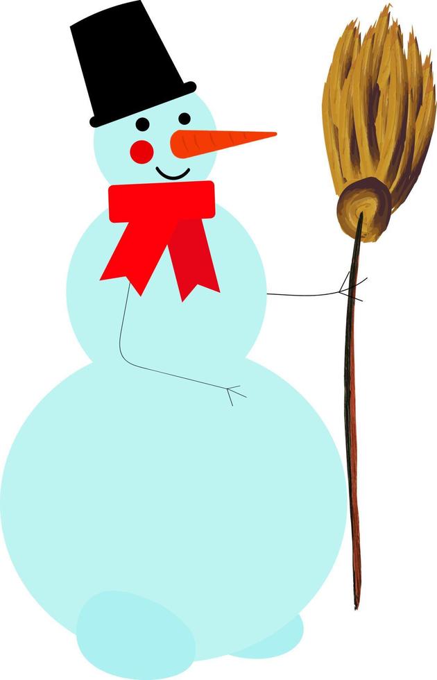 Snowman with broom vector