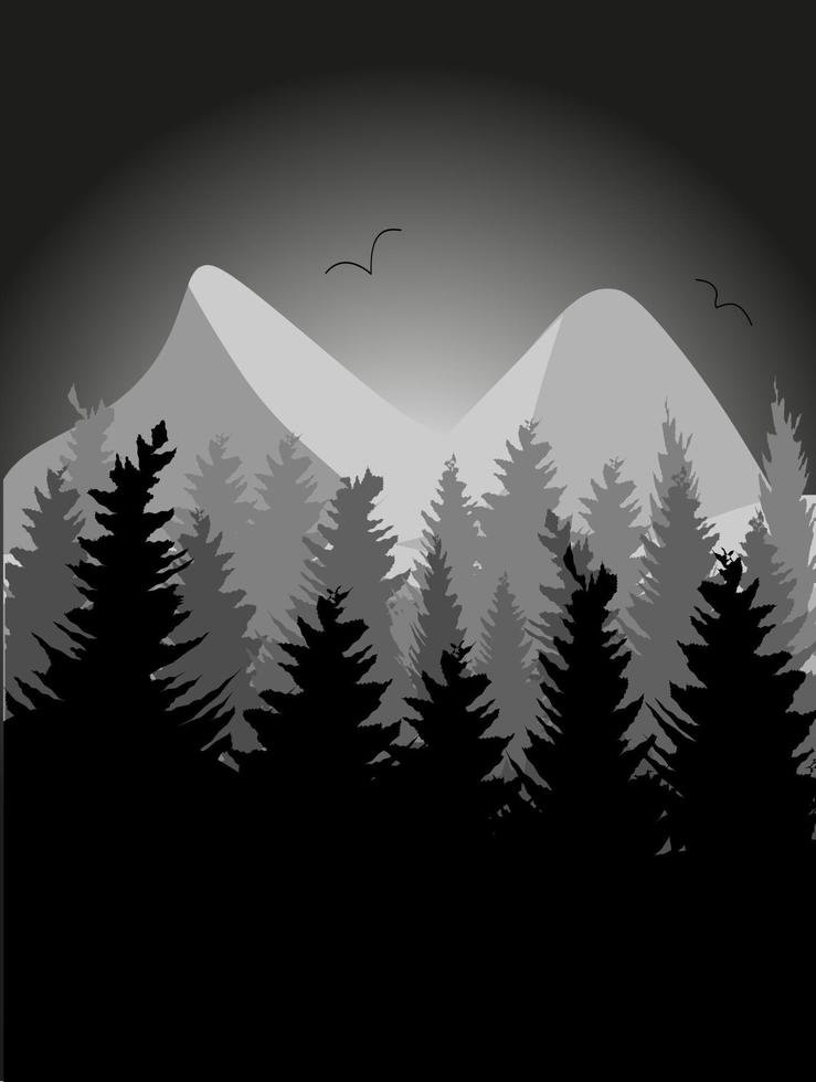 Sunset in mountains and forest vector