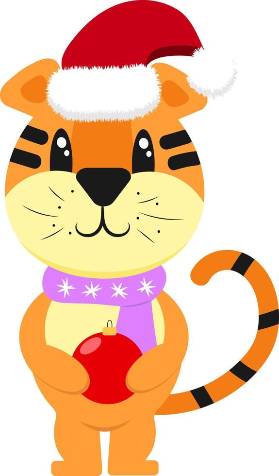 New year tiger with christmas ball vector