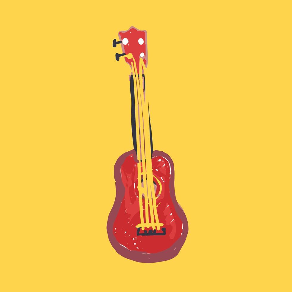 ilustración vectorial dibujada a mano de una guitarra roja en fondo amarillo vector