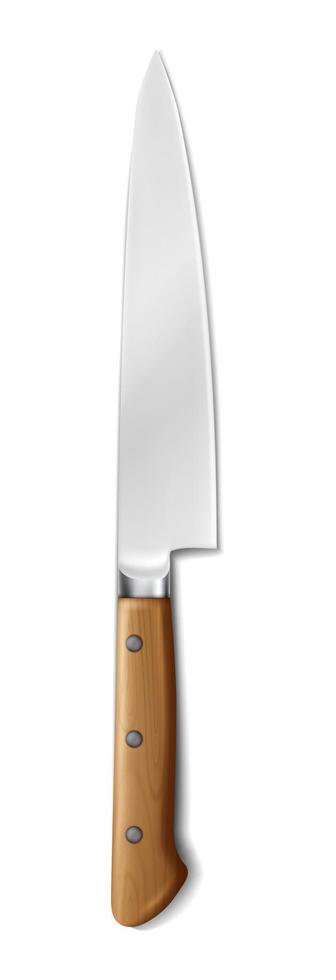 Icono de vector realista 3D. cuchillo carnicero de corte grande con mango de madera. aislado sobre fondo blanco. maquetas de cocina.