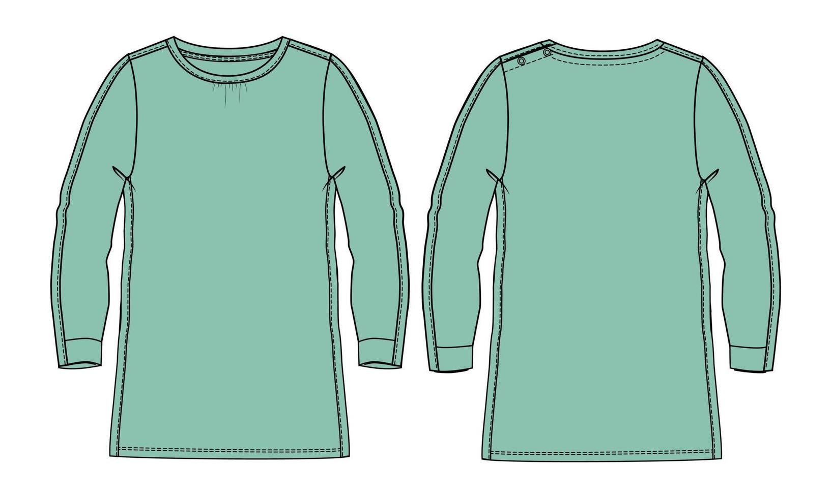 Long sleeve knee length dress design vector illustration template for ladies.