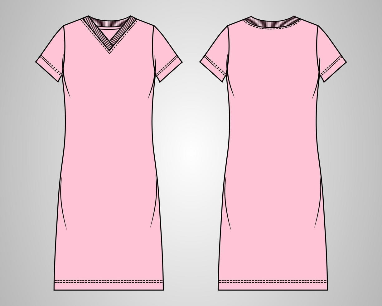 Plantilla de ilustración vectorial de diseño de vestido hasta la rodilla de corte ajustado y manga larga para damas. vector