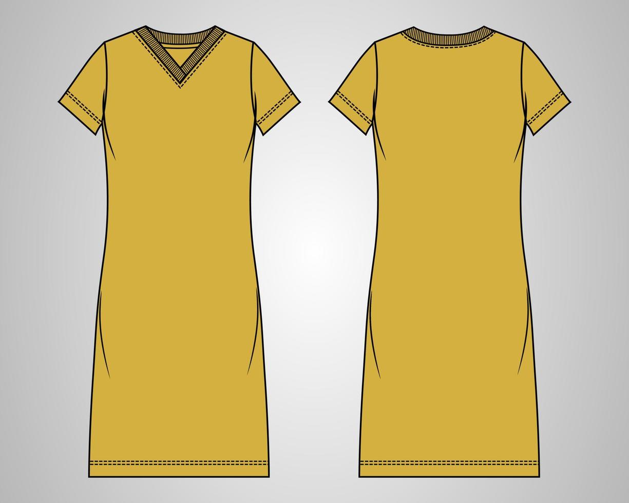Plantilla de ilustración vectorial de diseño de vestido hasta la rodilla de corte ajustado y manga larga para damas. vector