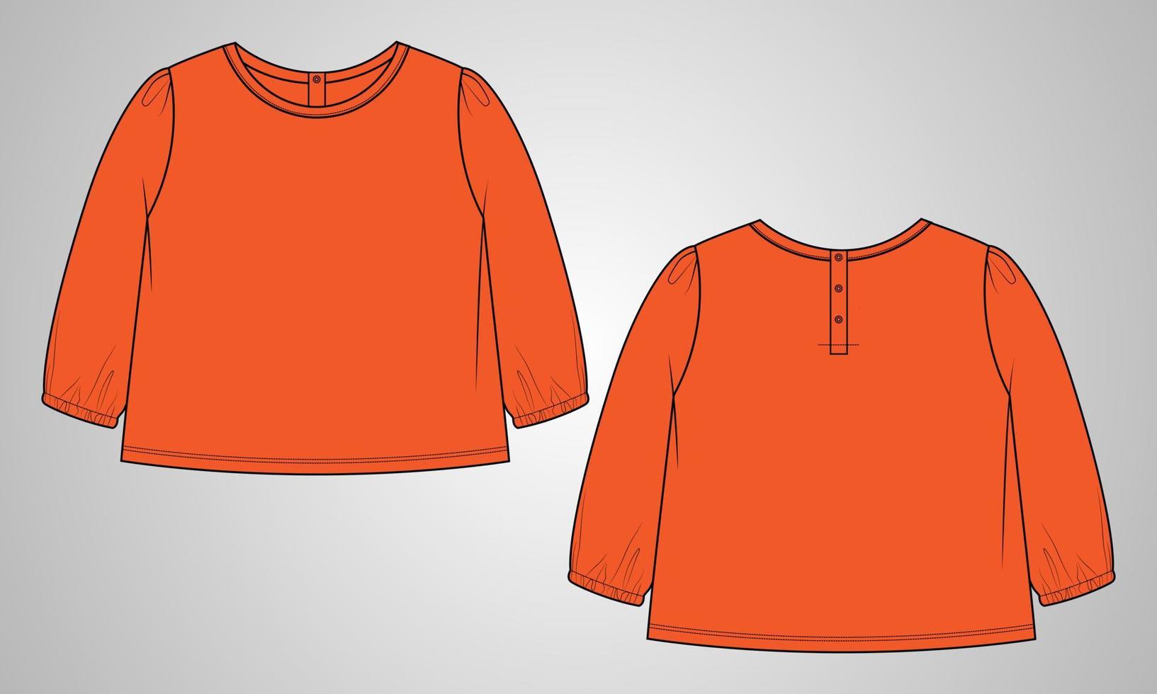 Long sleeve t shirt tops blouse vector illustration template for baby girls.