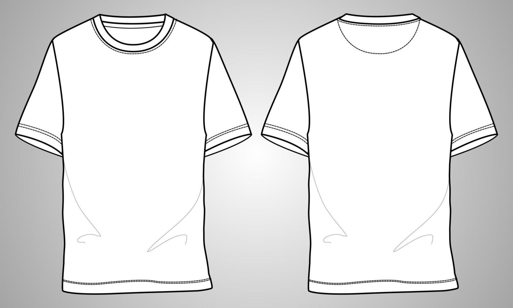 vista frontal y posterior de la plantilla de ilustración vectorial de boceto plano de moda técnica de camiseta de manga corta vector