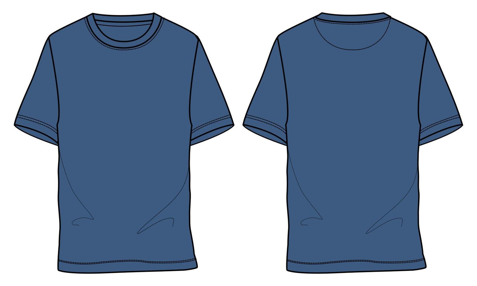 Short sleeve t shirt technical fashion flat sketch vector illustration template front and back views