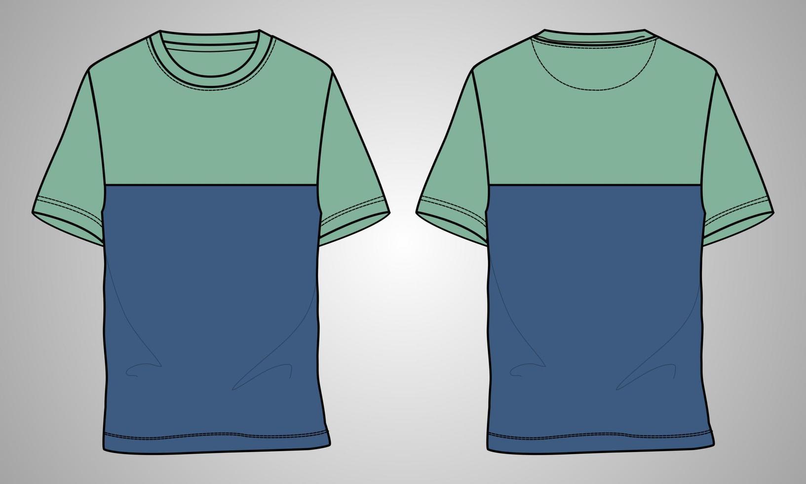 Short sleeve t shirt technical fashion flat sketch vector illustration template front and back views