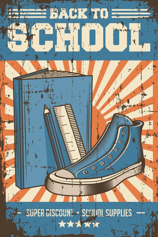 retro vintage rustic style back to school poster for school supplies store or shop vector