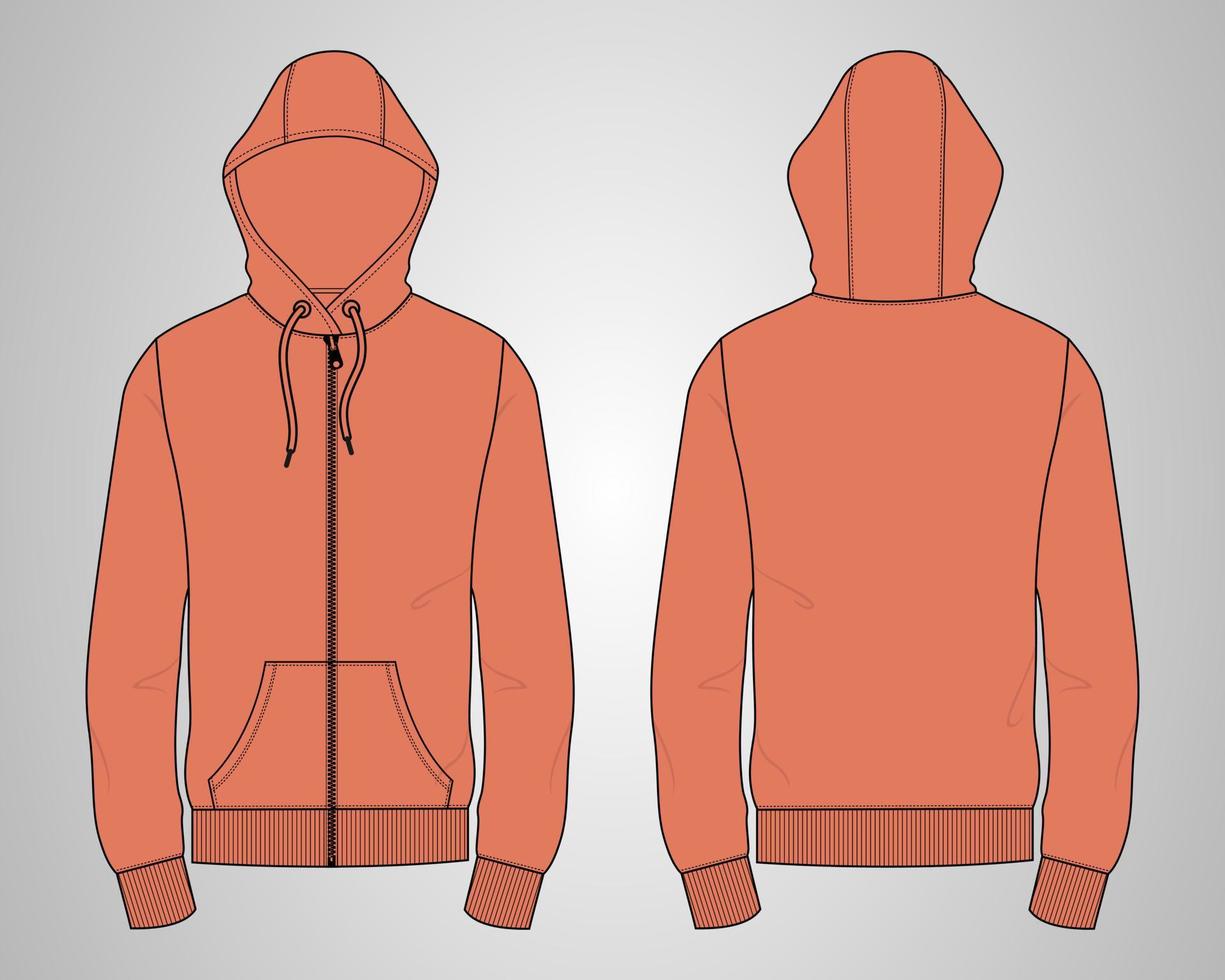 Long sleeve hoodie technical fashion flat sketch vector illustration template