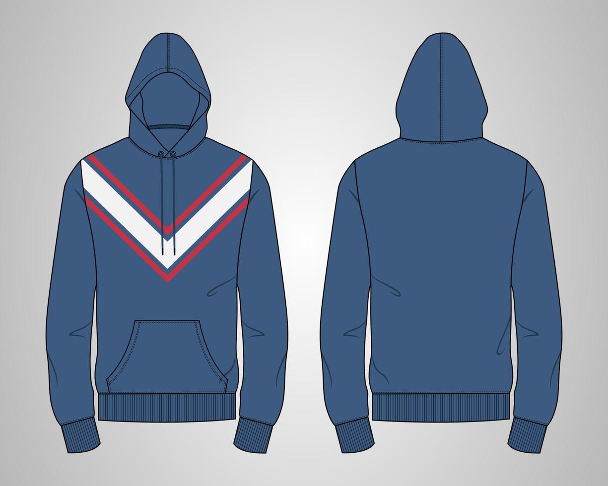 Long sleeve hoodie technical fashion flat sketch vector illustration template