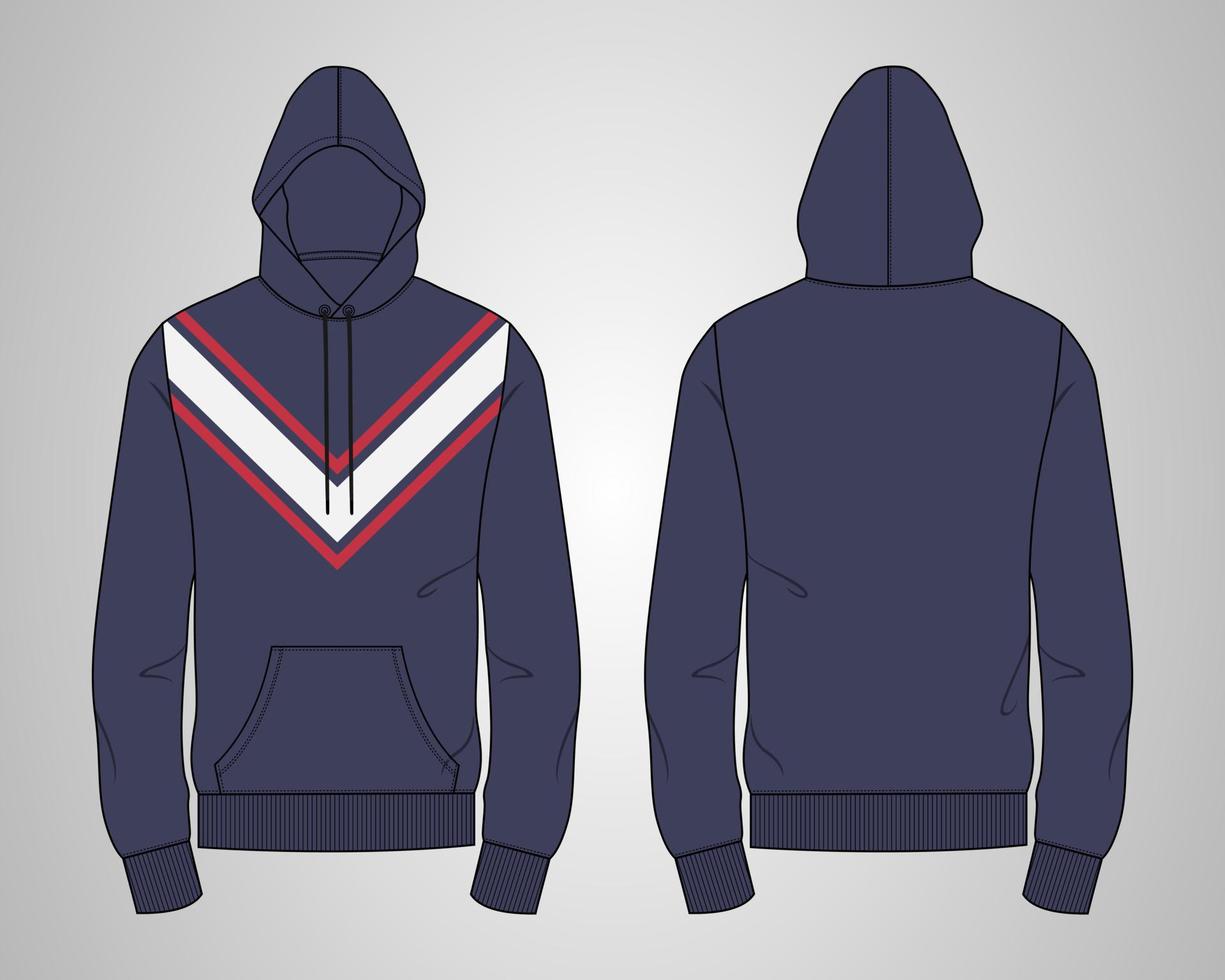 Long sleeve hoodie technical fashion flat sketch vector illustration template