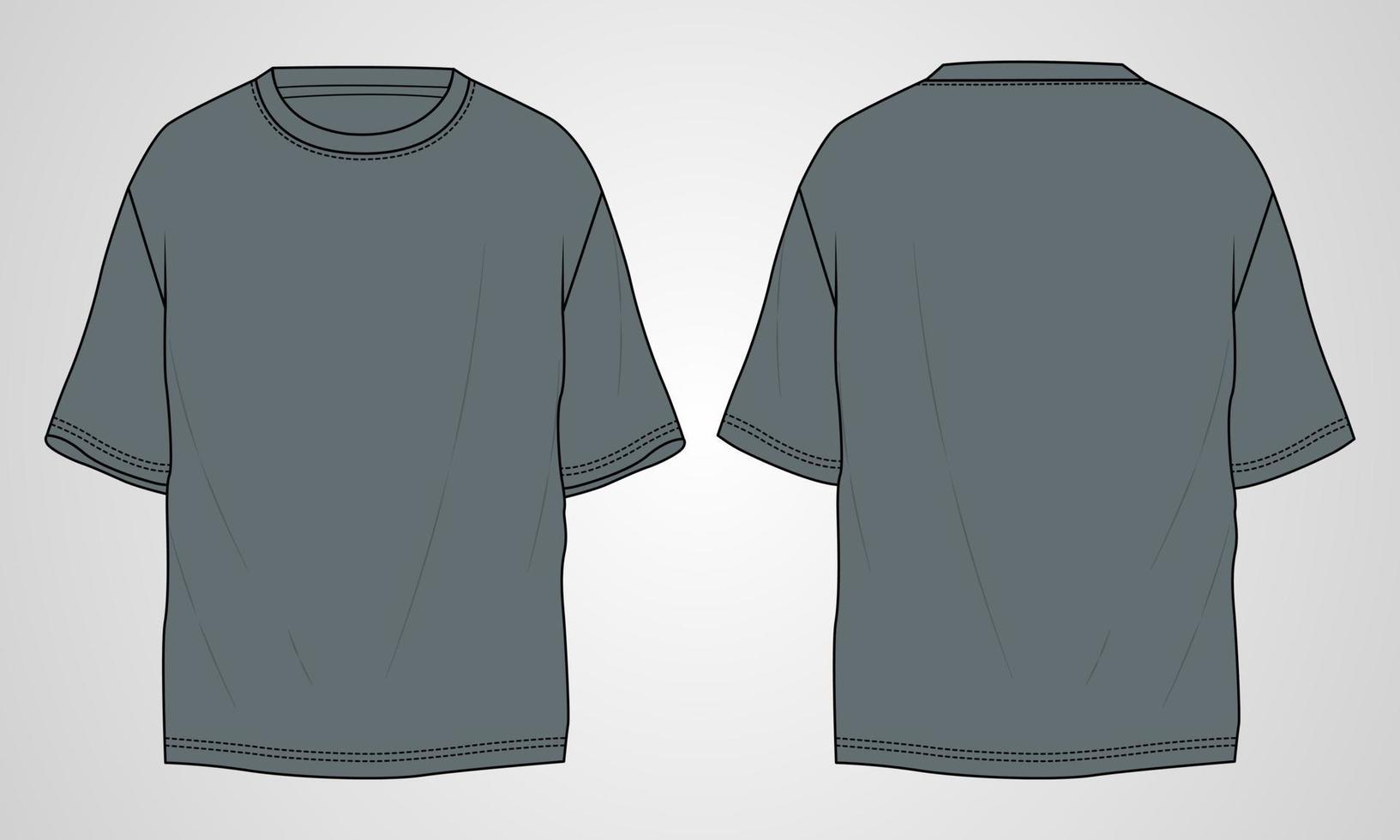 Camiseta de manga corta de gran tamaño, planos técnicos de moda, plantilla de ilustración vectorial de boceto para hombres y niños. vector