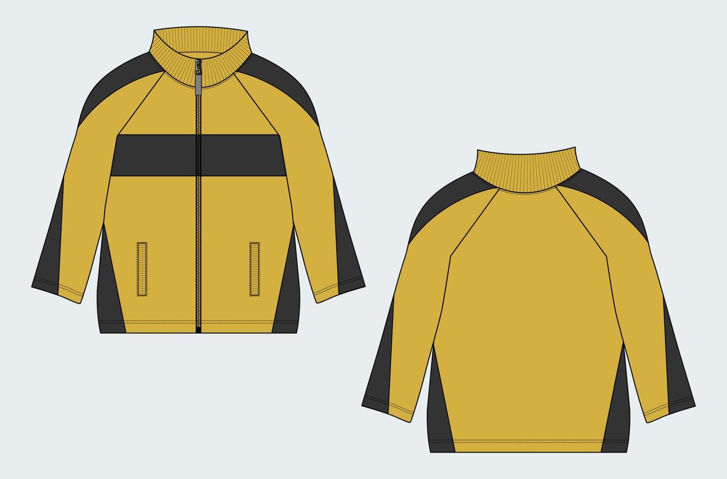 Long sleeve jacket with pocket and zipper technical fashion flat sketch vector illustration template front and back views.