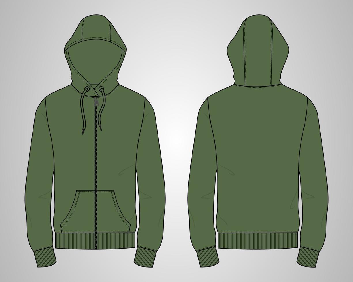 Long sleeve hoodie technical fashion flat sketch vector illustration