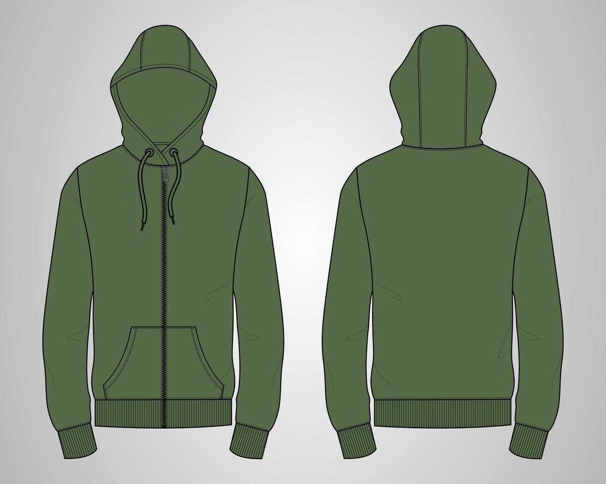 Long sleeve hoodie technical fashion flat sketch vector illustration template