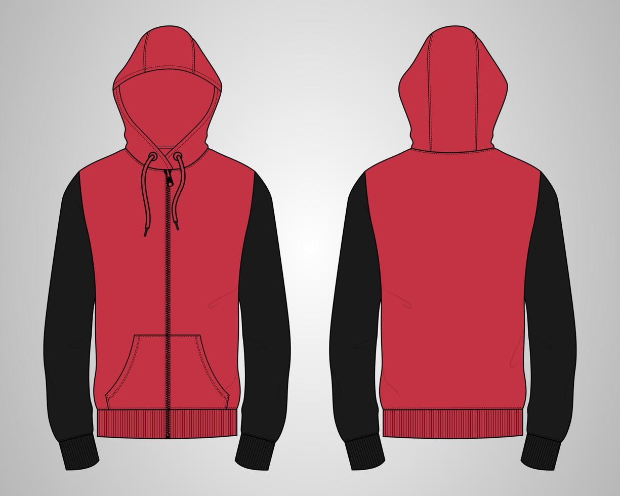 Long sleeve hoodie technical fashion flat sketch vector illustration template