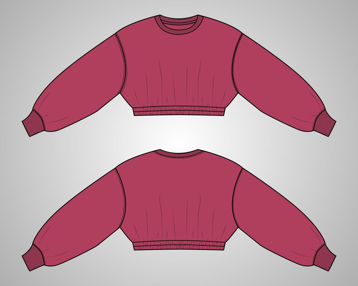 Long sleeve sweatshirt technical fashion flat sketch vector illustration template for ladies