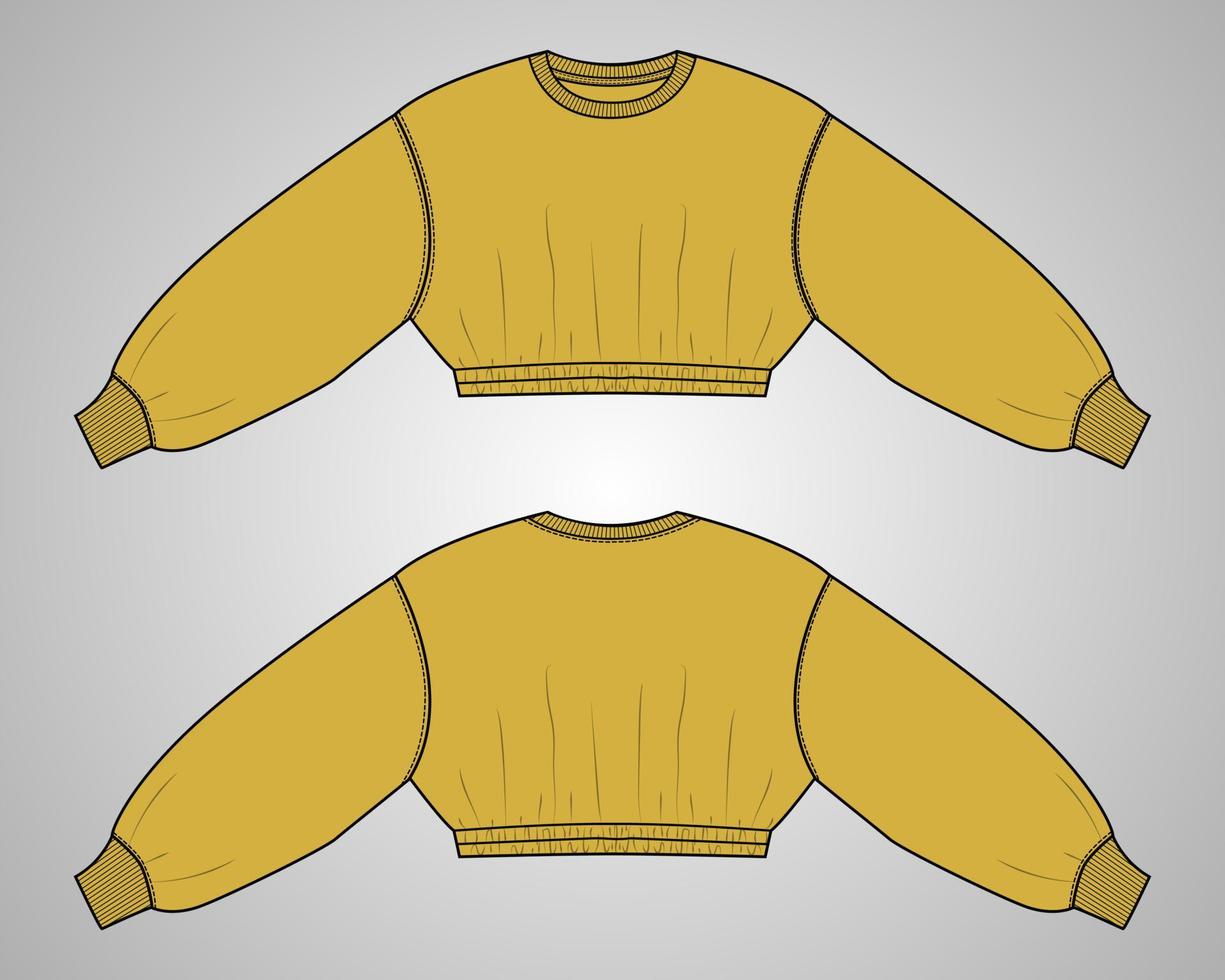 Long sleeve sweatshirt technical fashion flat sketch vector illustration template for ladies
