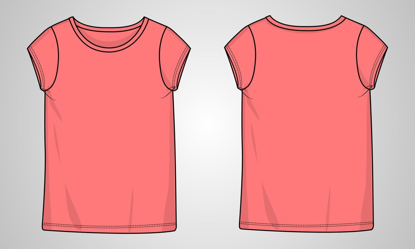 Short sleeve t shirt tops technical fashion flats vector illustration template for ladies