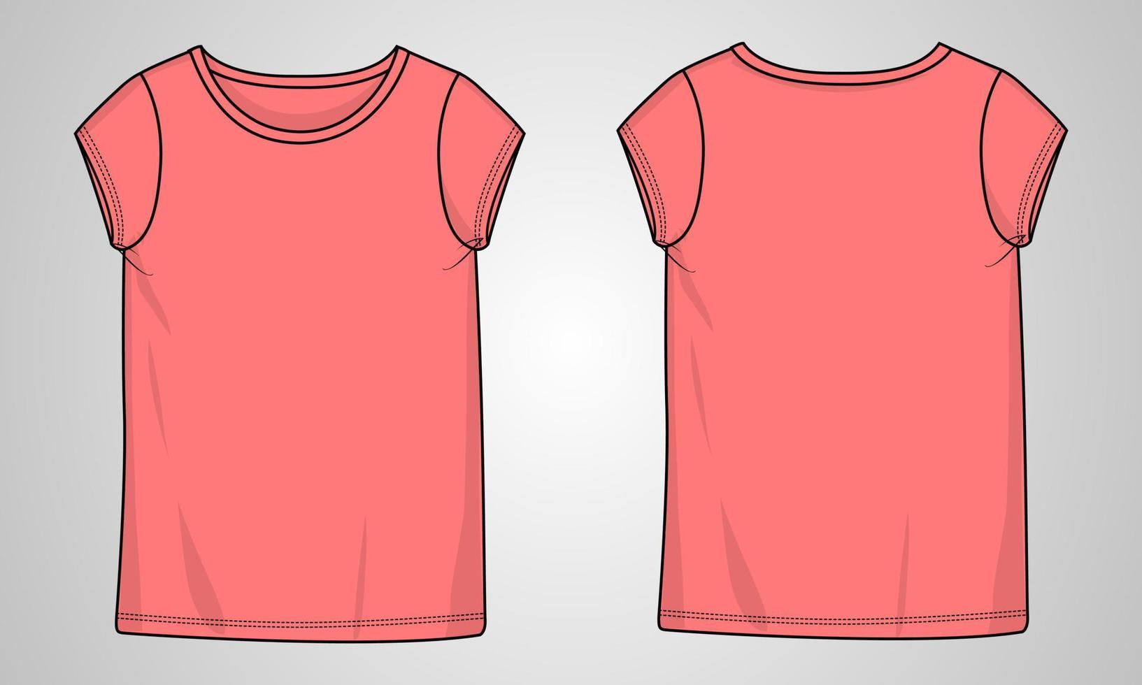 camiseta de manga corta tops planos de moda técnica plantilla de ilustración vectorial para damas vector