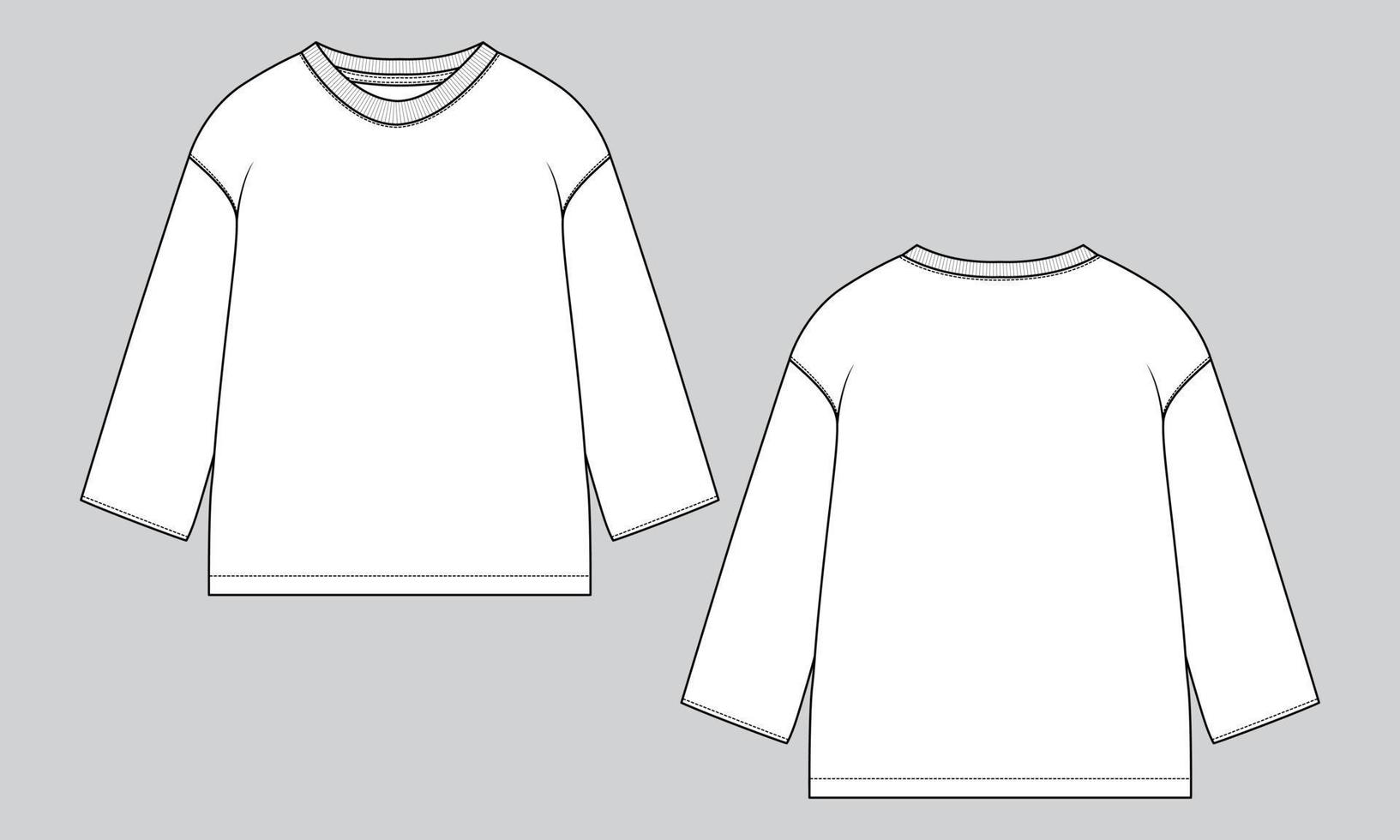 Cotton fleece jersey Long sleeve Sweatshirt Fashion Flat Sketch vector illustration template