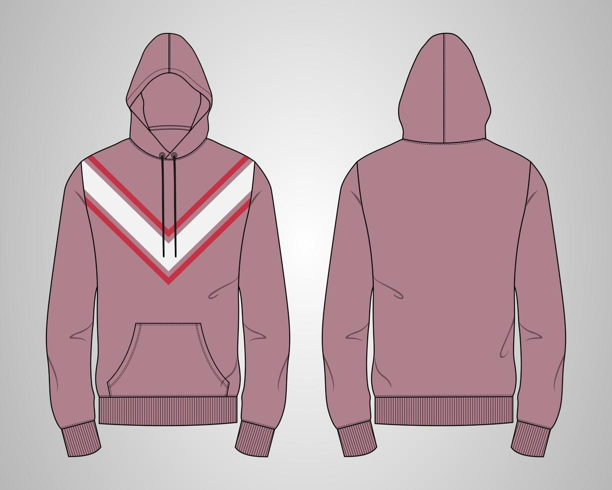 Long sleeve hoodie technical fashion flat sketch vector illustration template