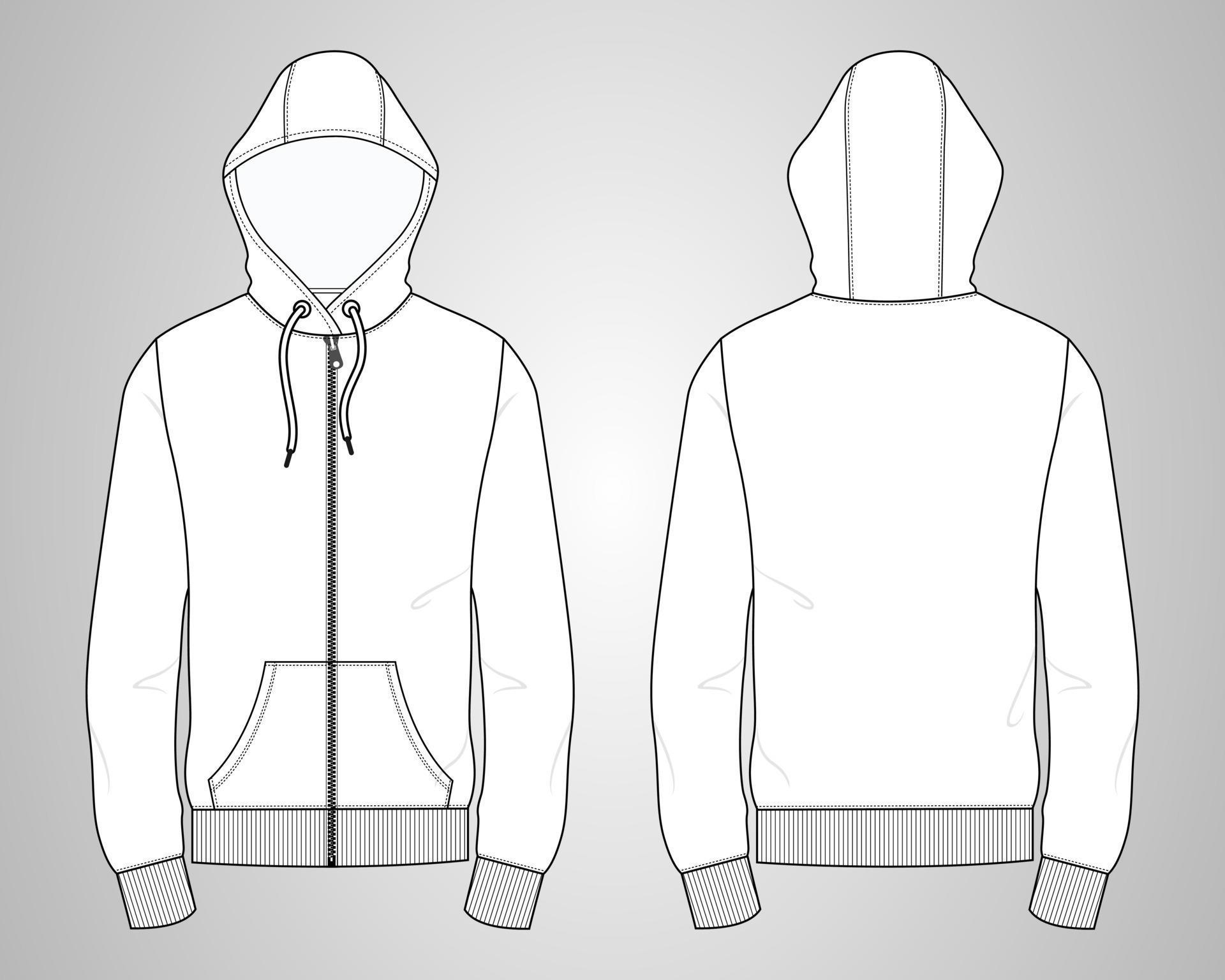 Long sleeve hoodie technical fashion flat sketch vector illustration ...