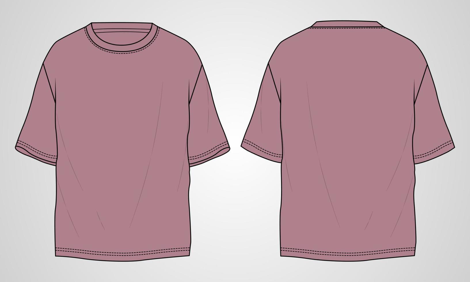 Camiseta de manga corta de gran tamaño, planos técnicos de moda, plantilla de ilustración vectorial de boceto para hombres y niños. vector