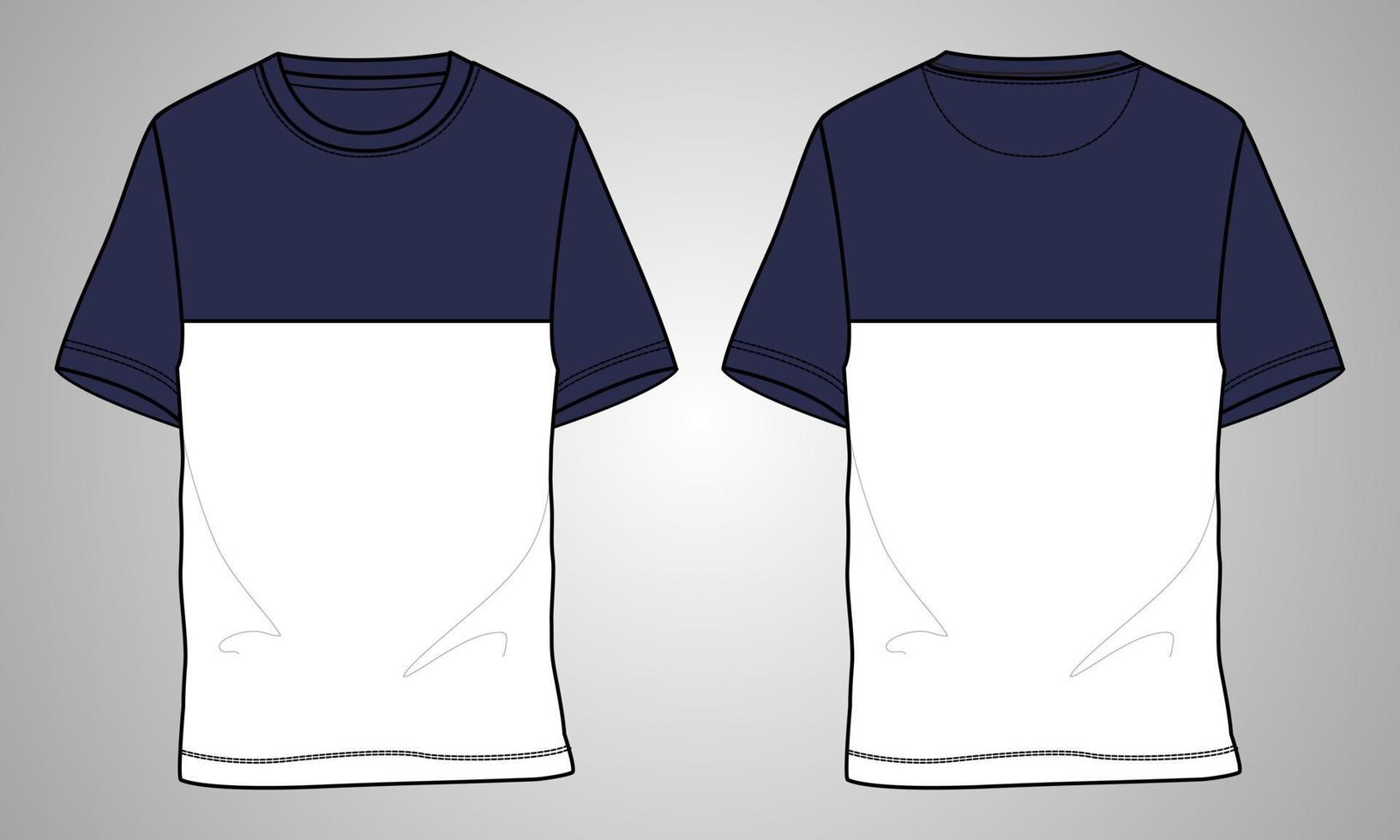 Short sleeve t shirt technical fashion flat sketch vector illustration template front and back views