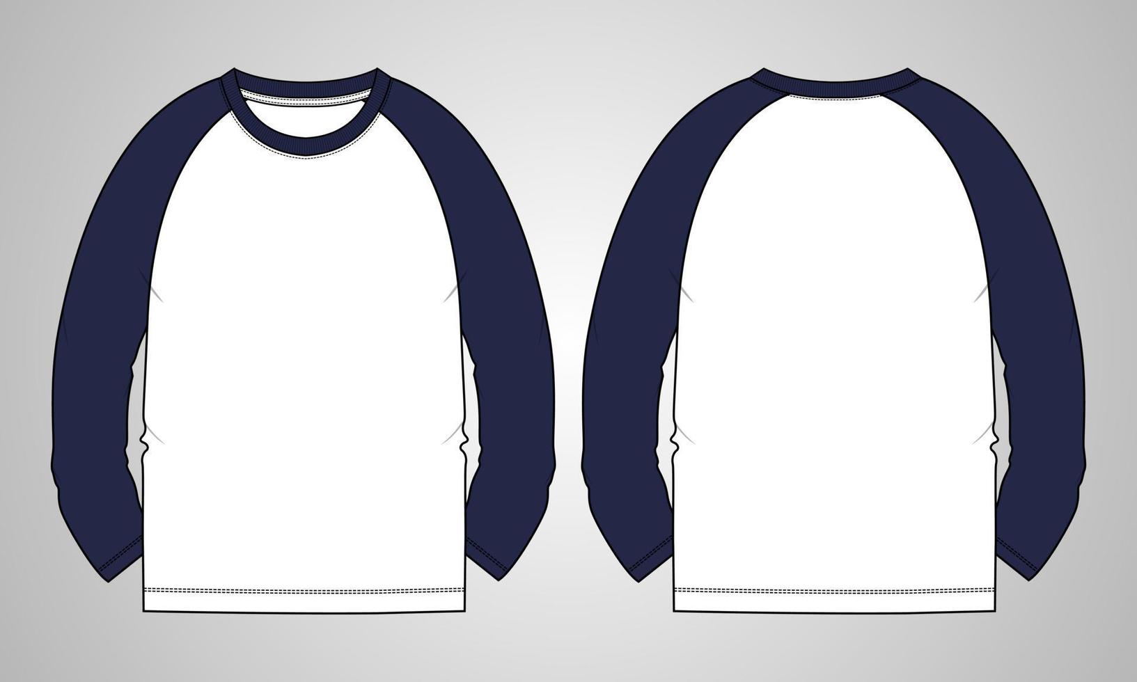 Two tone Color Raglan Long Sleeve T shirt Vector illustration