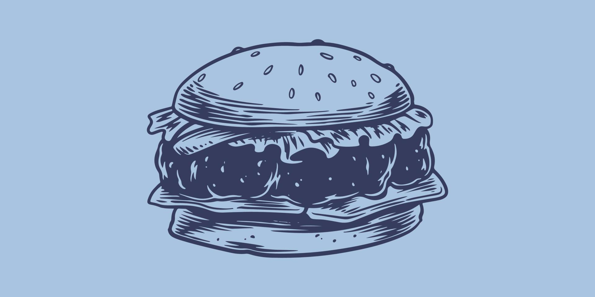 Hand drawing fast food of big hamburger vector