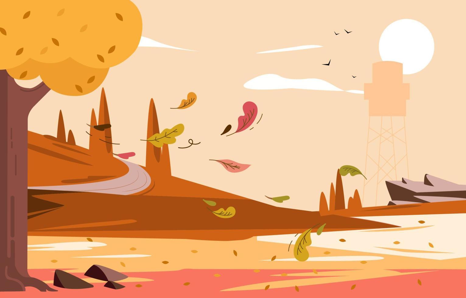 Fallen Leaves On Windy Road Background vector