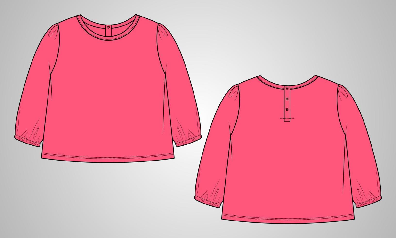 Long sleeve t shirt tops blouse vector illustration template for baby girls.