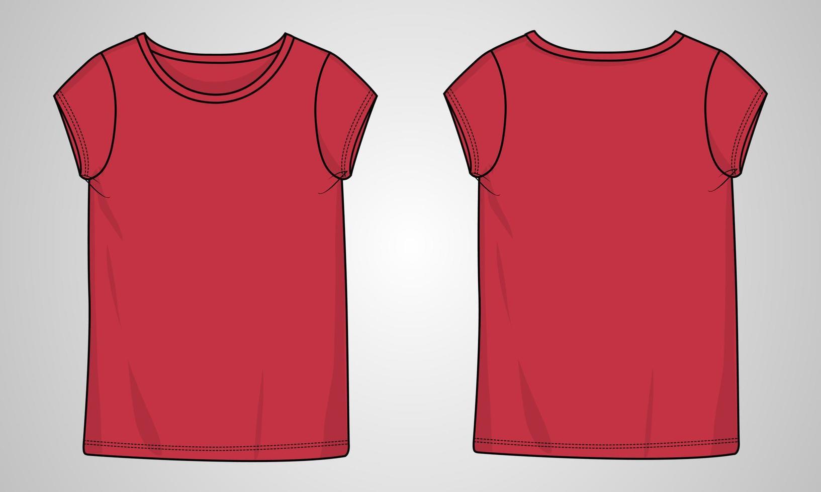 camiseta de manga corta tops planos de moda técnica plantilla de ilustración vectorial para damas vector