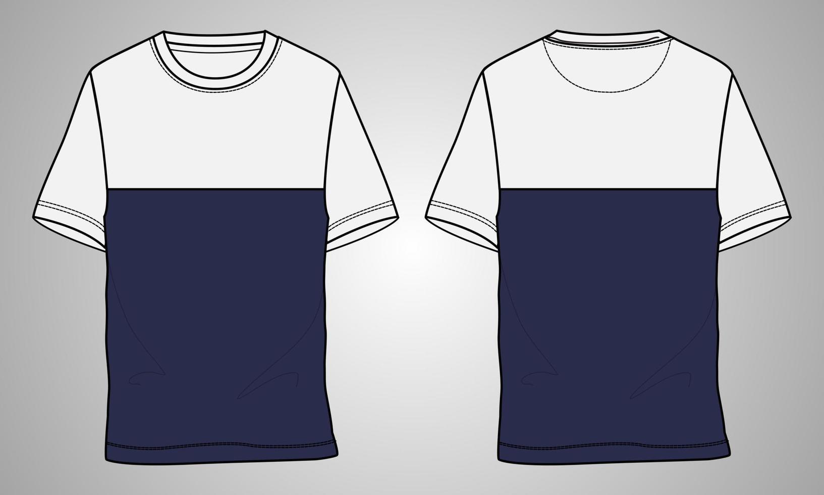 Short sleeve t shirt technical fashion flat sketch vector illustration template front and back views
