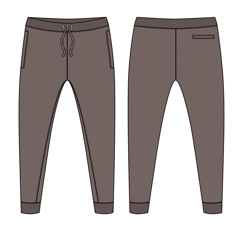 Fleece fabric Jogger Sweatpants overall technical fashion flat sketch vector illustration template