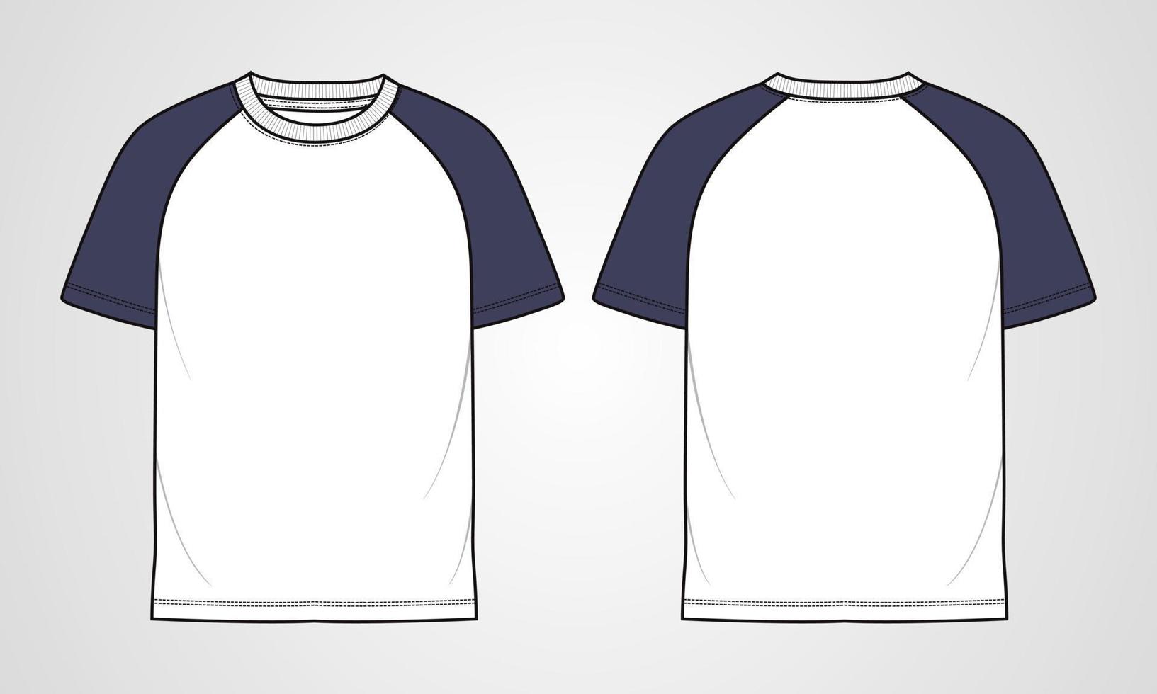 plantilla de ilustración de vector de dibujo plano de moda técnica de camiseta raglán de manga corta